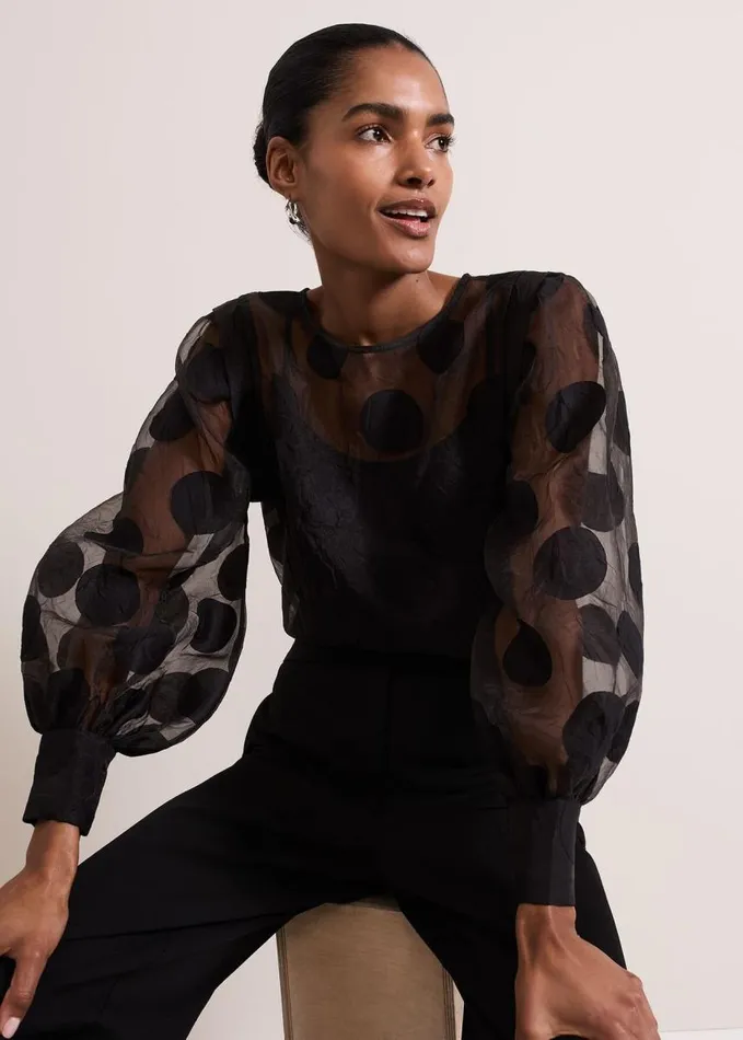 Phase Eight Siera Spot Jacquard Blouse Black Women Shirts and Blouses