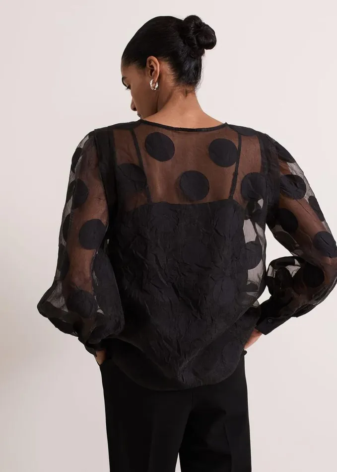 Phase Eight Siera Spot Jacquard Blouse Black Women Shirts and Blouses
