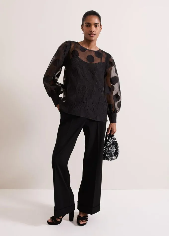 Phase Eight Siera Spot Jacquard Blouse Black Women Shirts and Blouses
