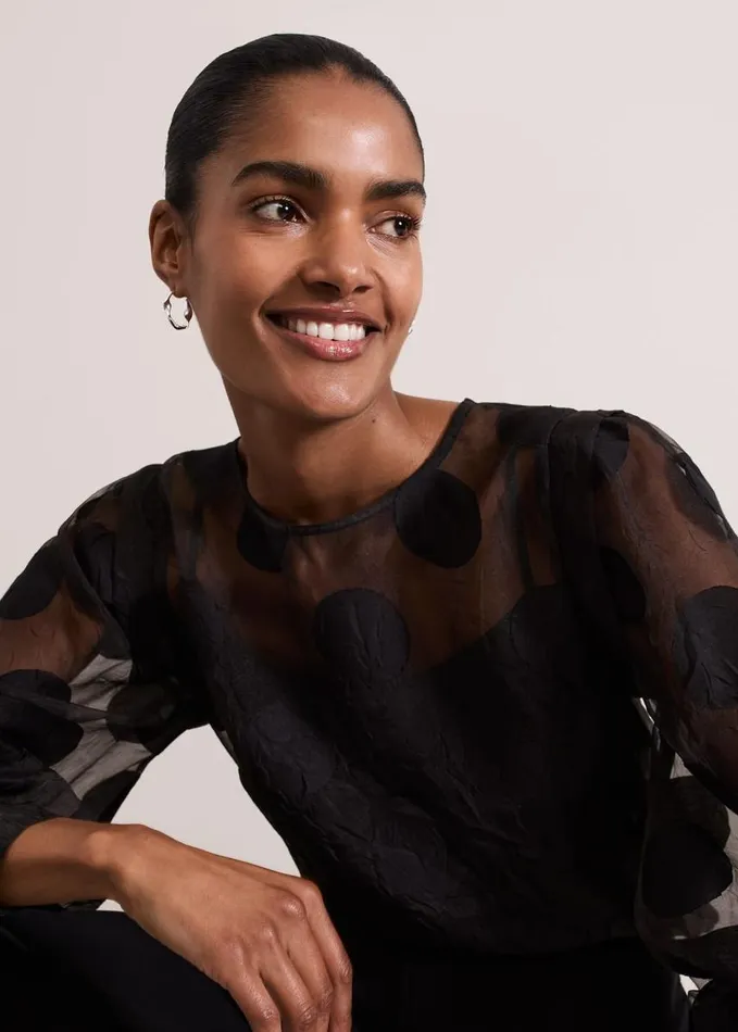 Phase Eight Siera Spot Jacquard Blouse Black Women Shirts and Blouses