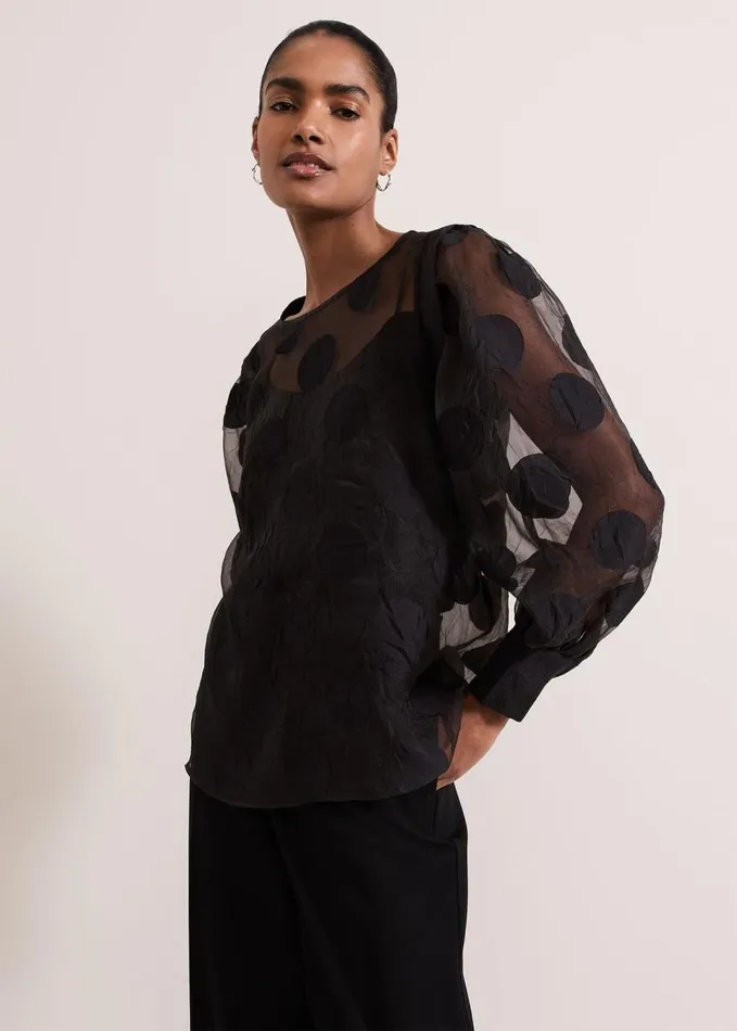 Phase Eight Siera Spot Jacquard Blouse Black Women Shirts and Blouses
