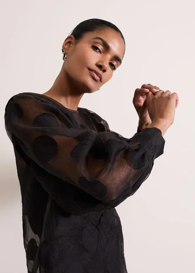 Phase Eight Siera Spot Jacquard Blouse Black Women Shirts and Blouses
