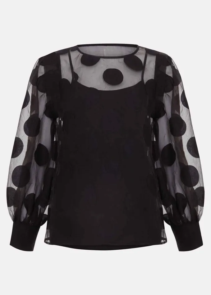 Phase Eight Siera Spot Jacquard Blouse Black Women Shirts and Blouses