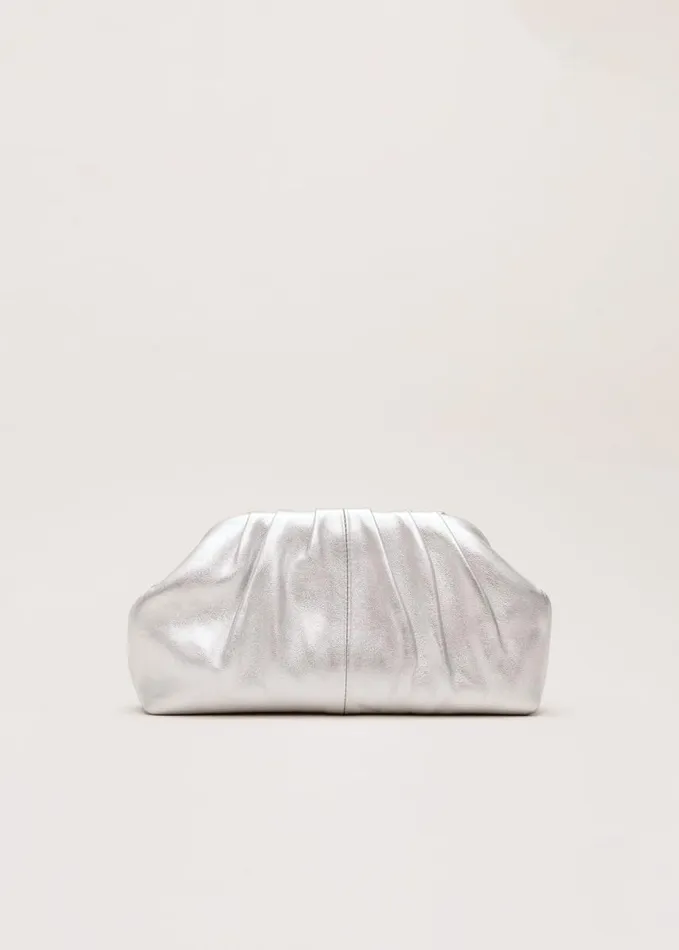 Phase Eight Silver Leather Pouch Clutch Bag Silver Women Bags and Clutches