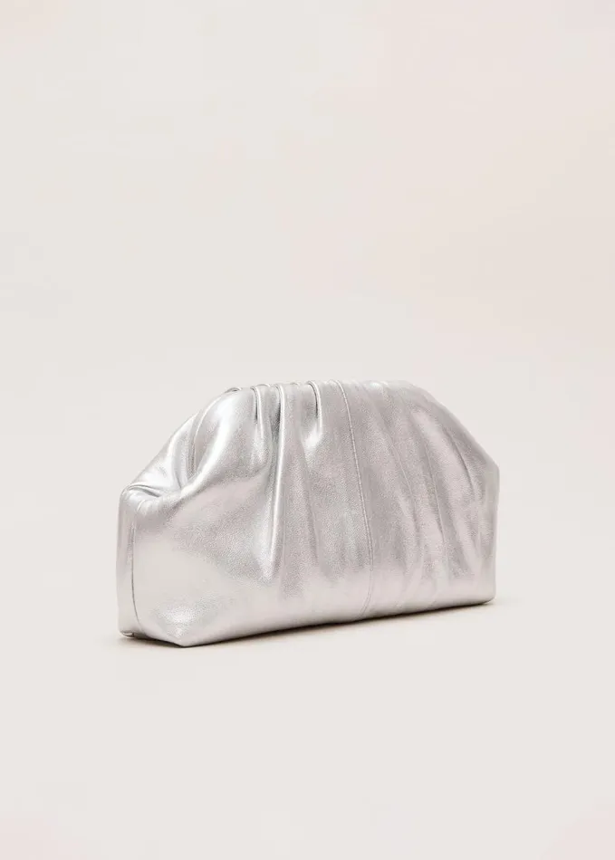 Phase Eight Silver Leather Pouch Clutch Bag Silver Women Bags and Clutches