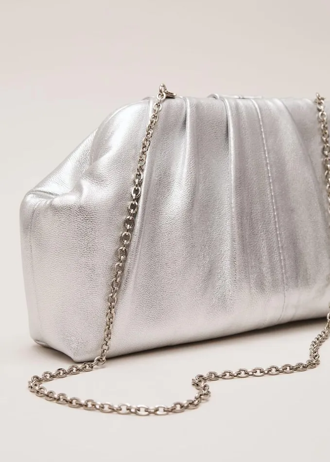 Phase Eight Silver Leather Pouch Clutch Bag Silver Women Bags and Clutches