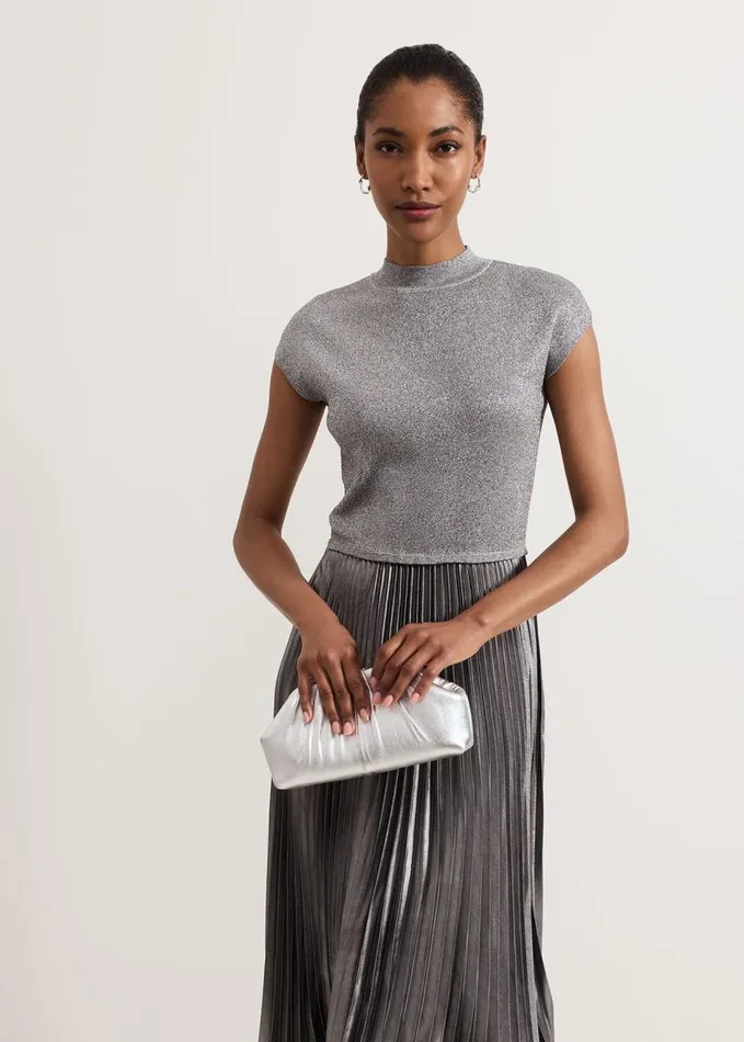 Phase Eight Silver Leather Pouch Clutch Bag Silver Women Bags and Clutches