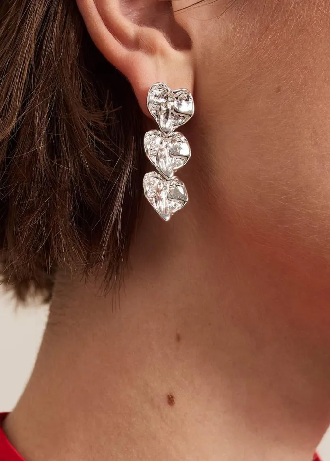 Phase Eight Silver Triple Heart Earring Silver Women Jewellery