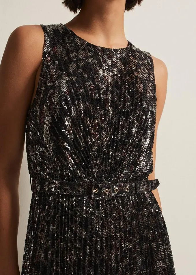 Phase Eight Simara Leopard Sequin Pleated Midi Dress Multicoloured Women Dresses