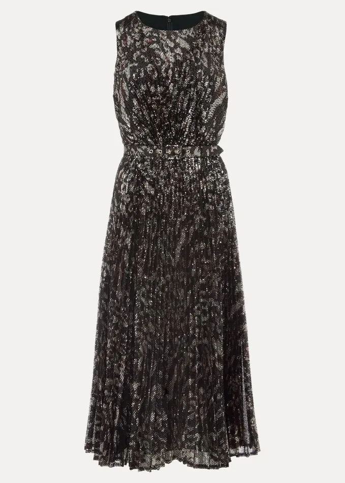 Phase Eight Simara Leopard Sequin Pleated Midi Dress Multicoloured Women Dresses