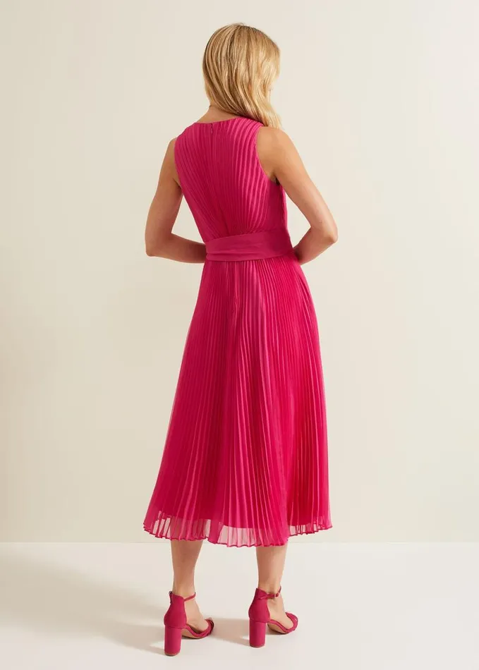Phase Eight Simara Pleated Midi Dress Pink Women Dresses