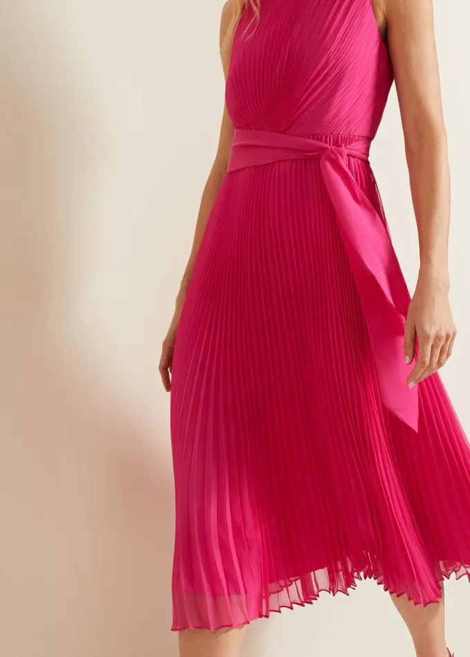 Phase Eight Simara Pleated Midi Dress Pink Women Dresses
