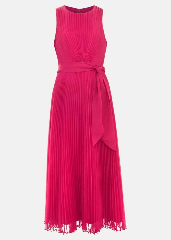 Phase Eight Simara Pleated Midi Dress Pink Women Dresses