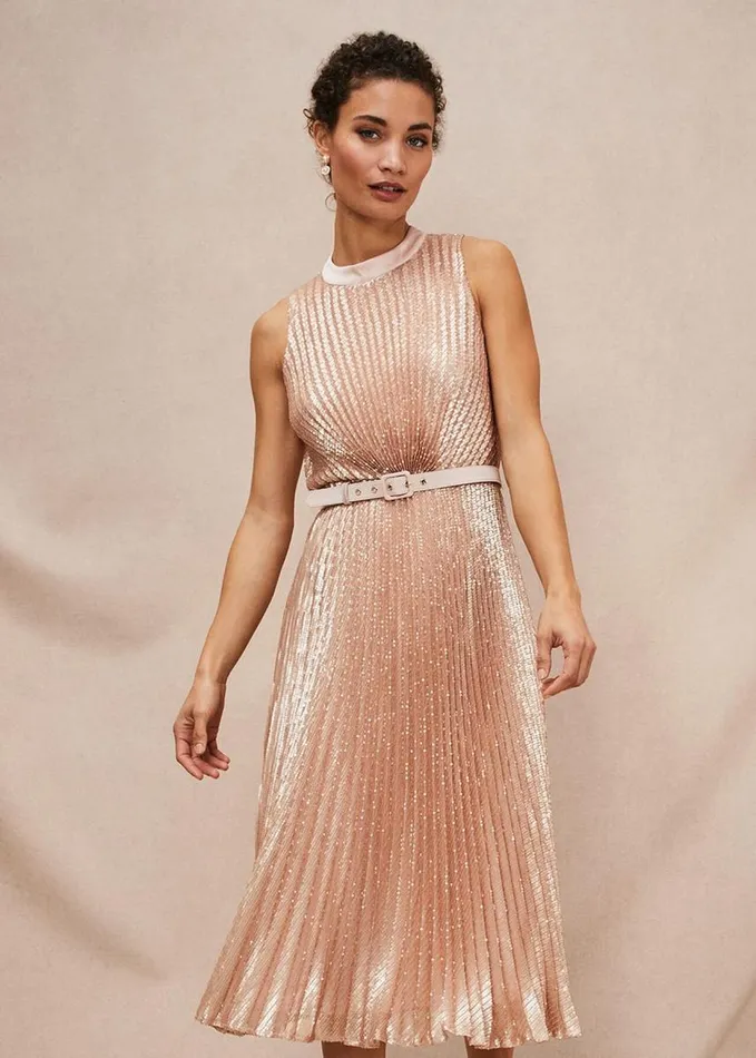 Phase Eight Simara Sequin Dress Rose Gold Women Dresses