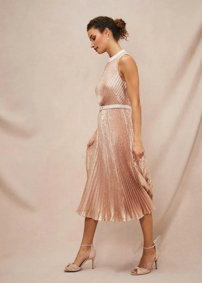 Phase Eight Simara Sequin Dress Rose Gold Women Dresses