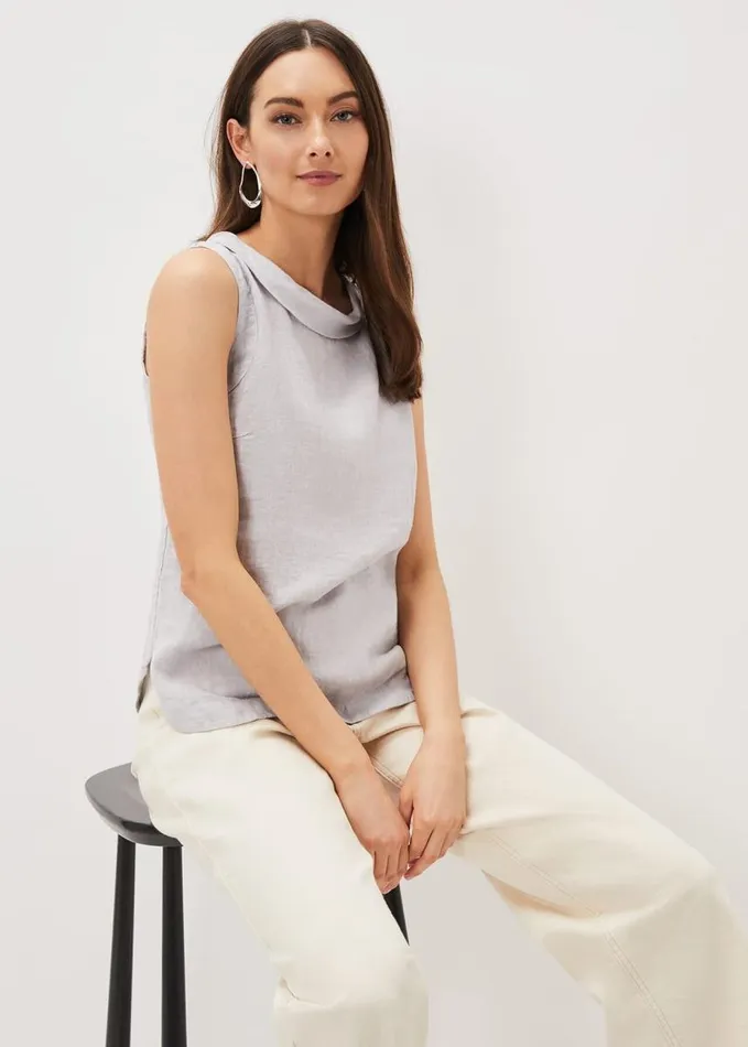 Phase Eight Sky Sleeveless Linen Blouse Silver Grey Women Shirts and Blouses