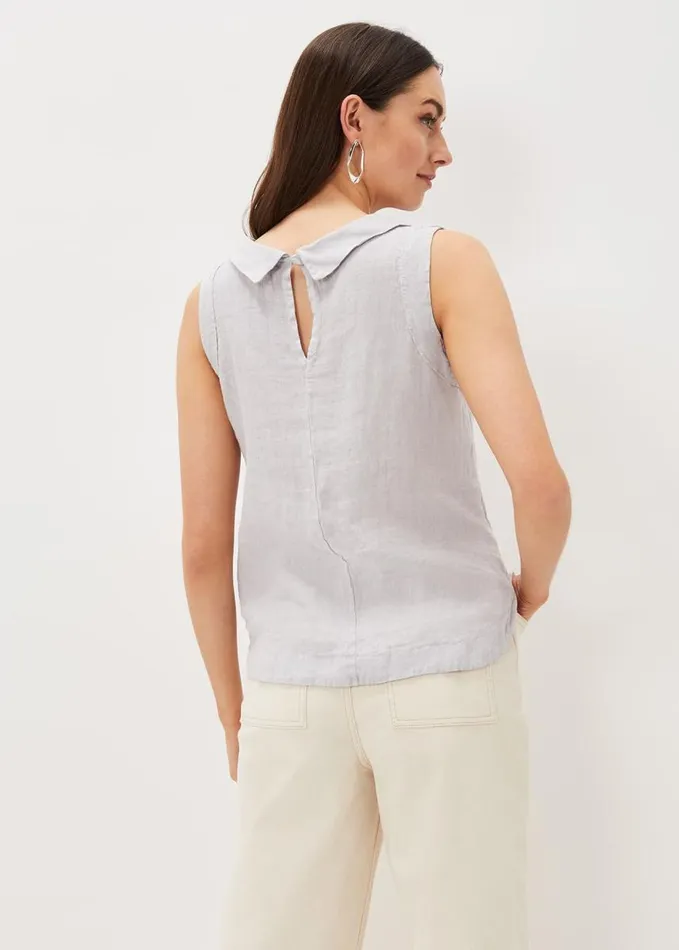 Phase Eight Sky Sleeveless Linen Blouse Silver Grey Women Shirts and Blouses