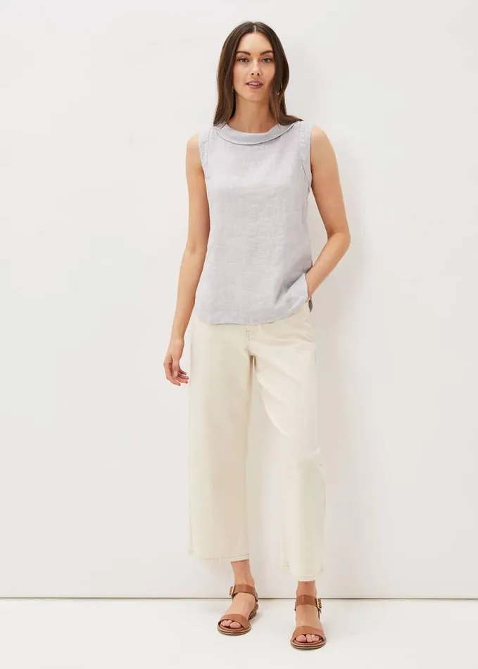 Phase Eight Sky Sleeveless Linen Blouse Silver Grey Women Shirts and Blouses