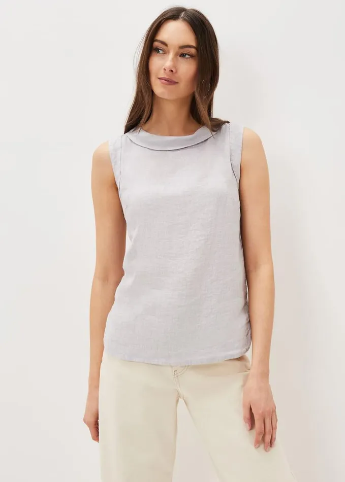Phase Eight Sky Sleeveless Linen Blouse Silver Grey Women Shirts and Blouses