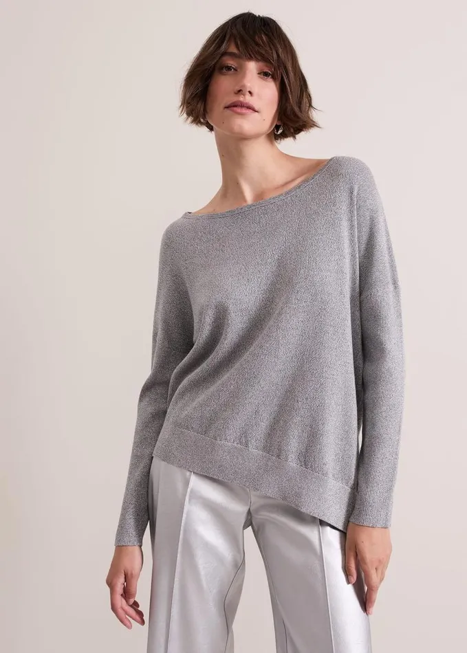 Phase Eight Sofia Silver Lurex Asymetric Jumper Silver Women Knitwear