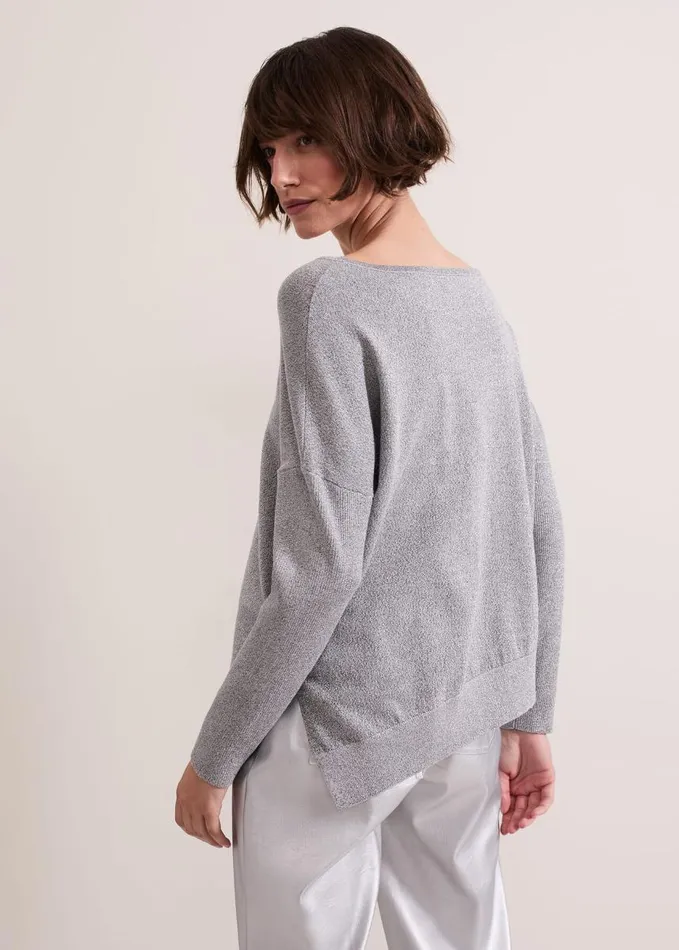 Phase Eight Sofia Silver Lurex Asymetric Jumper Silver Women Knitwear