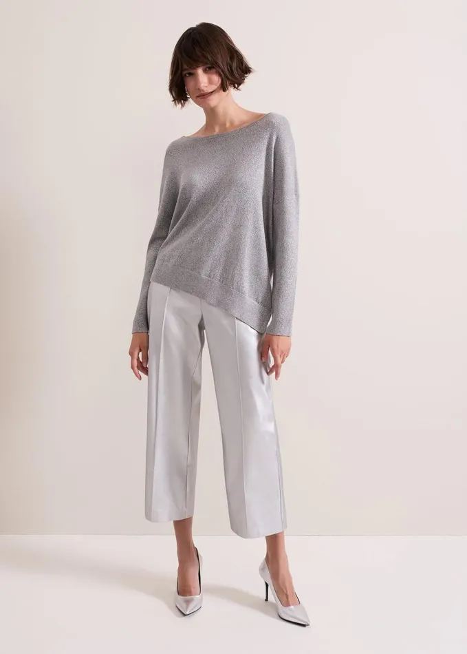 Phase Eight Sofia Silver Lurex Asymetric Jumper Silver Women Knitwear
