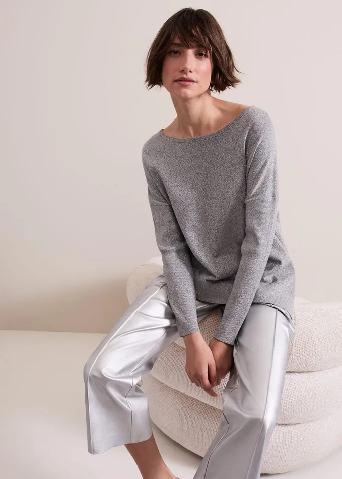 Phase Eight Sofia Silver Lurex Asymetric Jumper Silver Women Knitwear