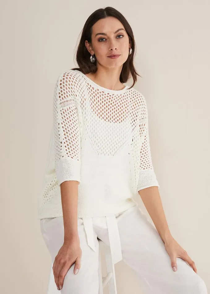 Phase Eight Sophie Honeycomb Tape Knit Ivory Women Knitwear