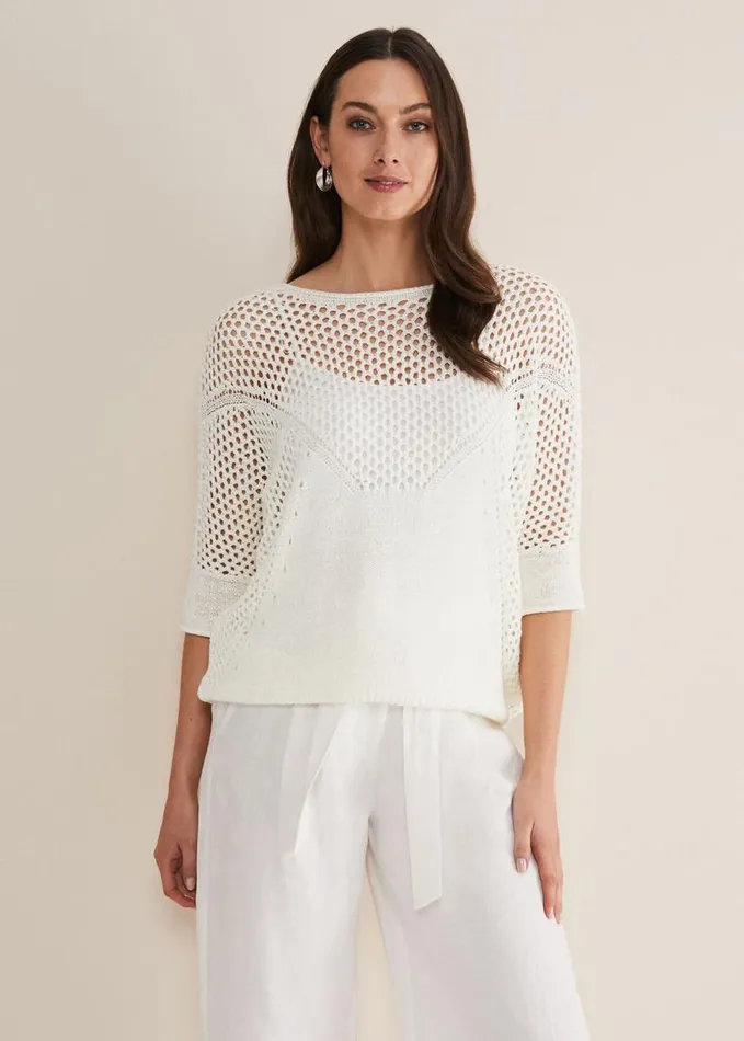 Phase Eight Sophie Honeycomb Tape Knit Ivory Women Knitwear