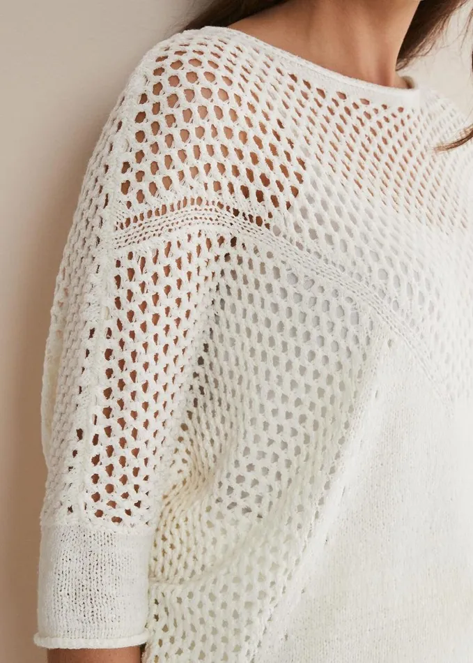 Phase Eight Sophie Honeycomb Tape Knit Ivory Women Knitwear