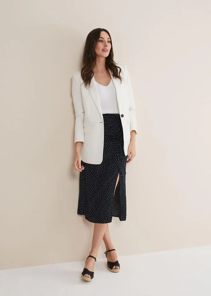 Phase Eight Spot Print Midi Ruched Skirt Blackwhite Women Skirts