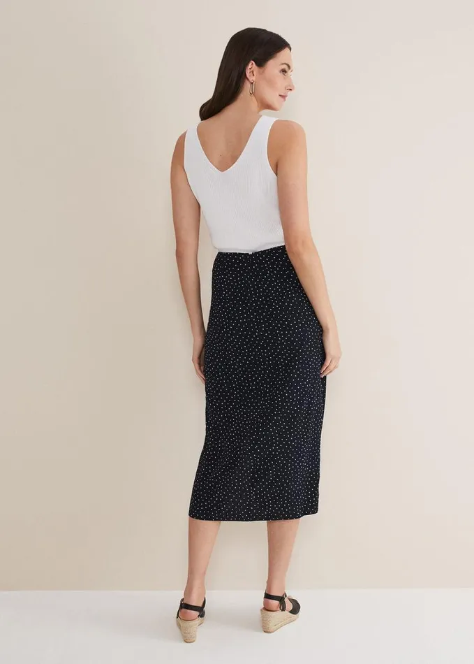 Phase Eight Spot Print Midi Ruched Skirt Blackwhite Women Skirts