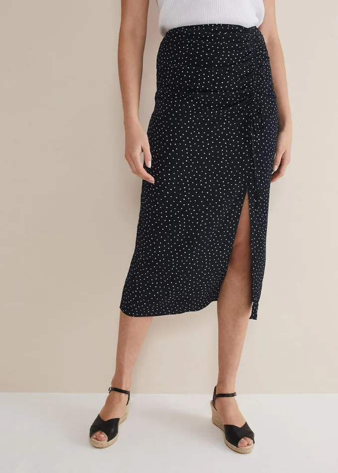 Phase Eight Spot Print Midi Ruched Skirt Blackwhite Women Skirts