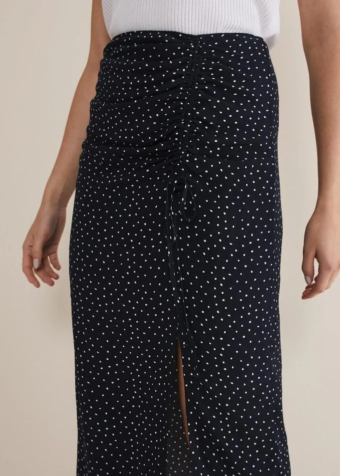 Phase Eight Spot Print Midi Ruched Skirt Blackwhite Women Skirts