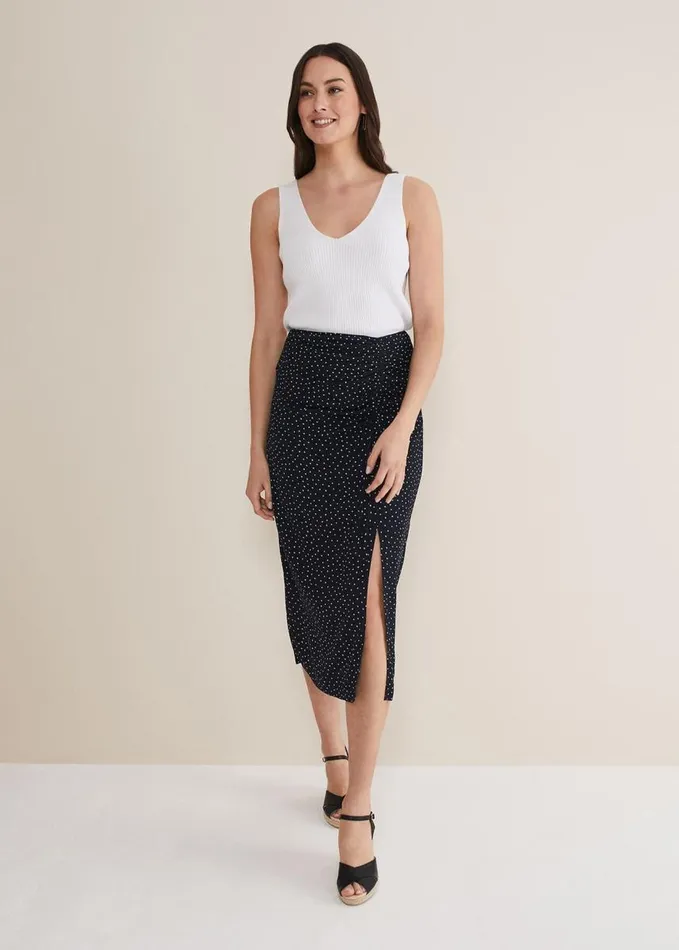 Phase Eight Spot Print Midi Ruched Skirt Blackwhite Women Skirts