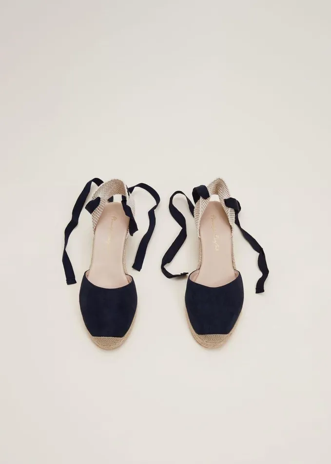 Phase Eight Suede Ankle Tie Espadrille Shoe Navy Women Heels