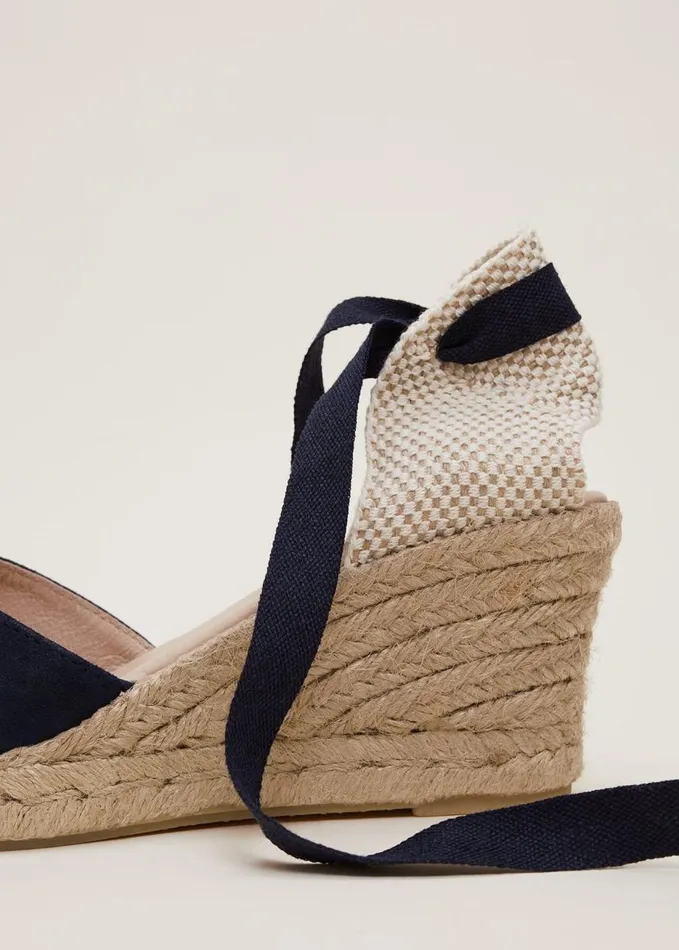 Phase Eight Suede Ankle Tie Espadrille Shoe Navy Women Heels