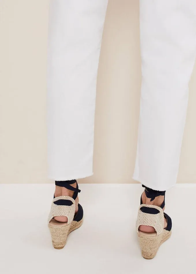 Phase Eight Suede Ankle Tie Espadrille Shoe Navy Women Heels