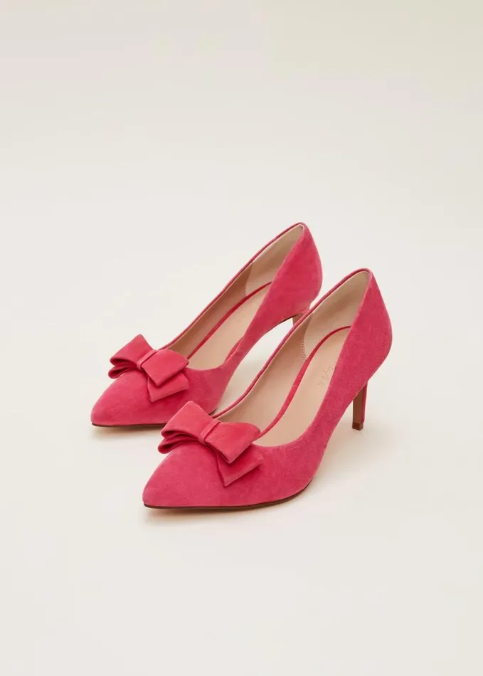 Phase Eight Suede Bow Front Court Shoes Raspberry Women Occasion Shoes