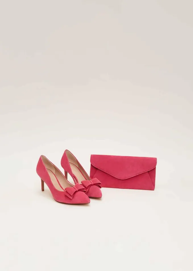 Phase Eight Suede Bow Front Court Shoes Raspberry Women Occasion Shoes