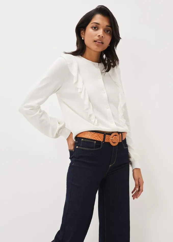 Phase Eight Susie Frill Knit Cardigan Ivory Women Knitwear