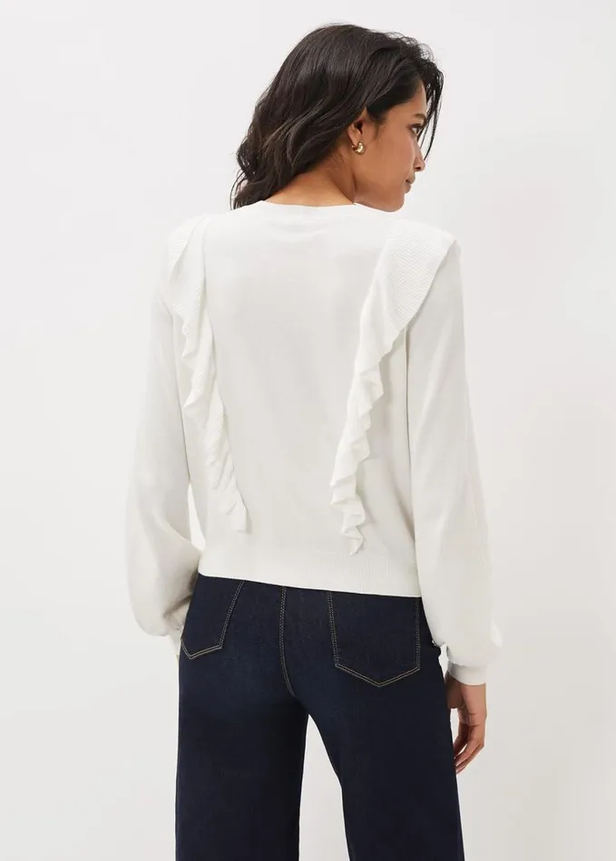 Phase Eight Susie Frill Knit Cardigan Ivory Women Knitwear