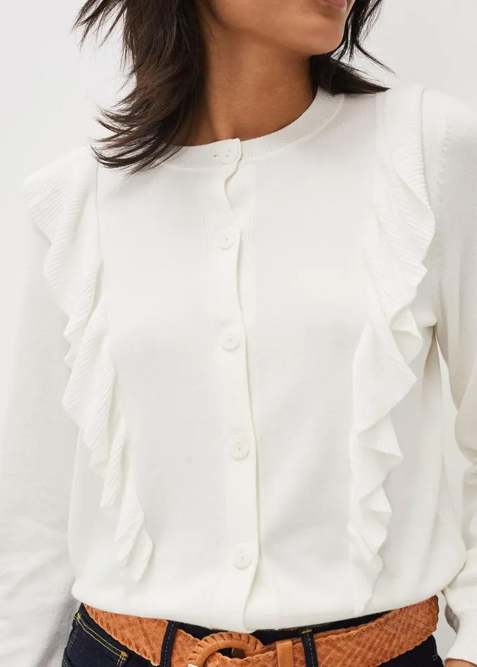Phase Eight Susie Frill Knit Cardigan Ivory Women Knitwear