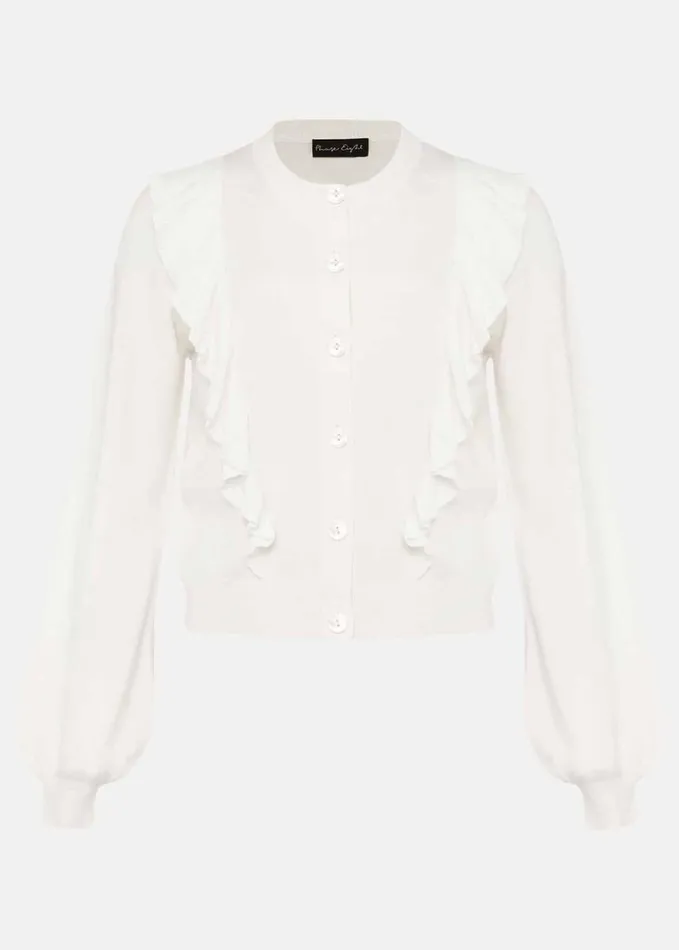 Phase Eight Susie Frill Knit Cardigan Ivory Women Knitwear