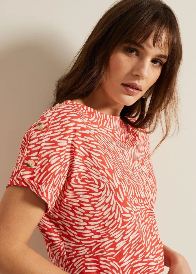 Phase Eight Suzie Button Detail Printed Top Red Women Tops and TShirts