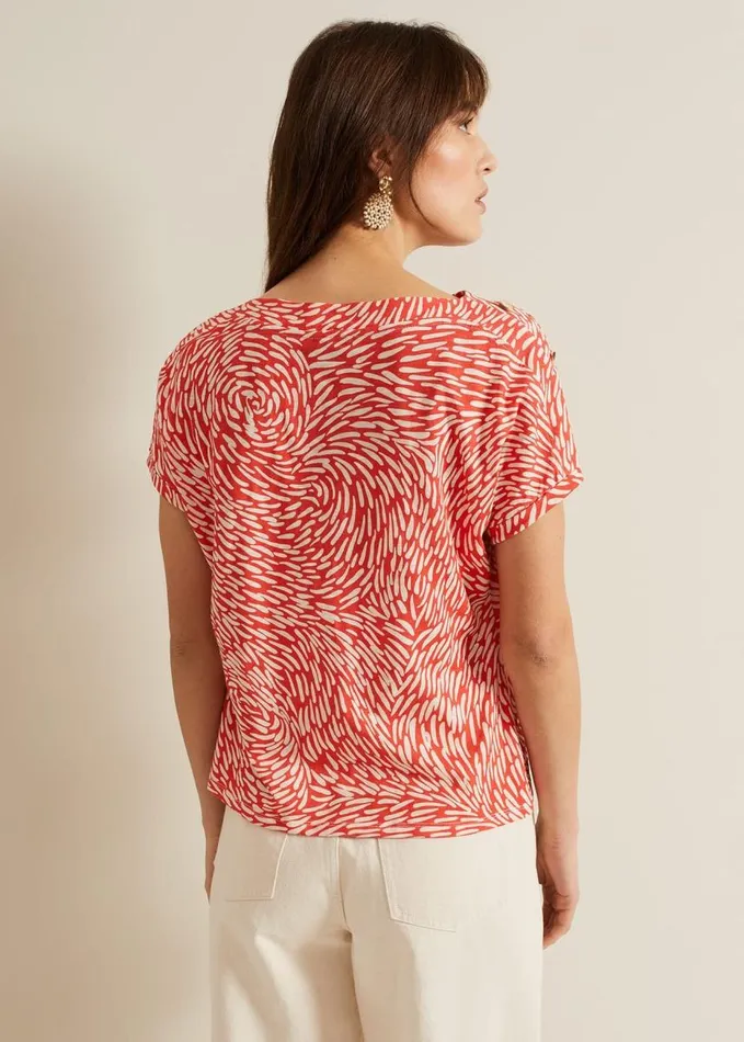 Phase Eight Suzie Button Detail Printed Top Red Women Tops and TShirts