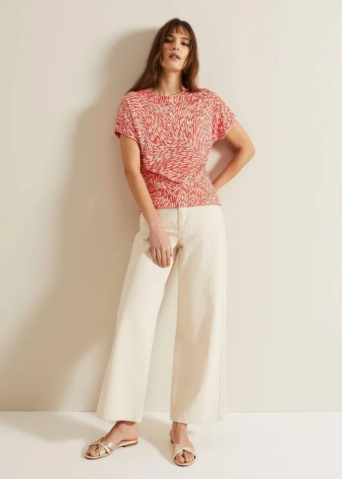 Phase Eight Suzie Button Detail Printed Top Red Women Tops and TShirts