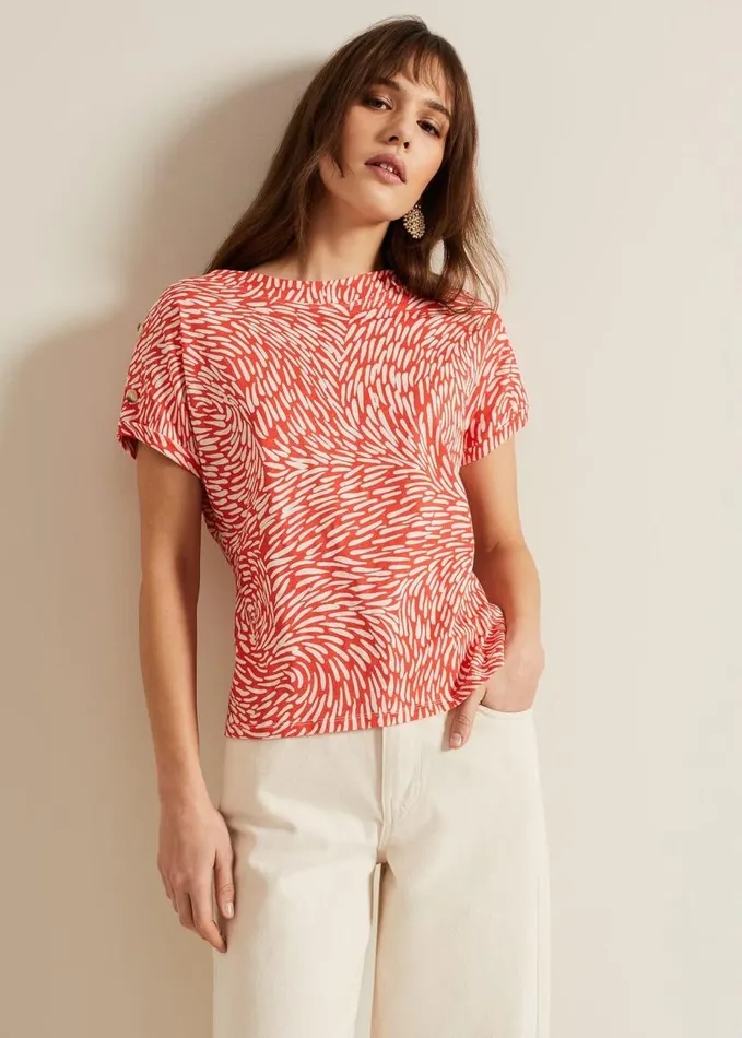 Phase Eight Suzie Button Detail Printed Top Red Women Tops and TShirts