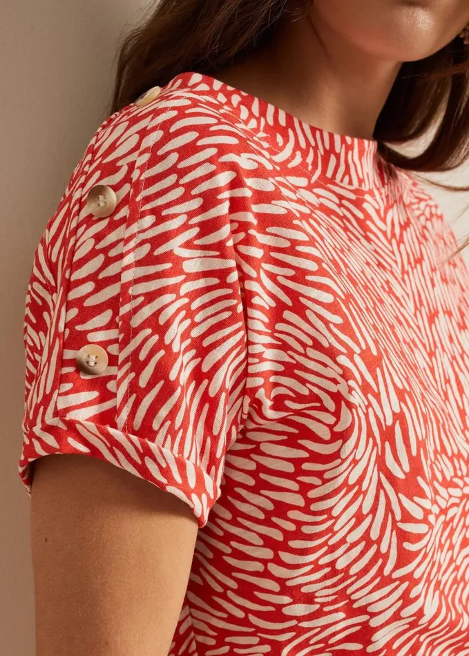 Phase Eight Suzie Button Detail Printed Top Red Women Tops and TShirts