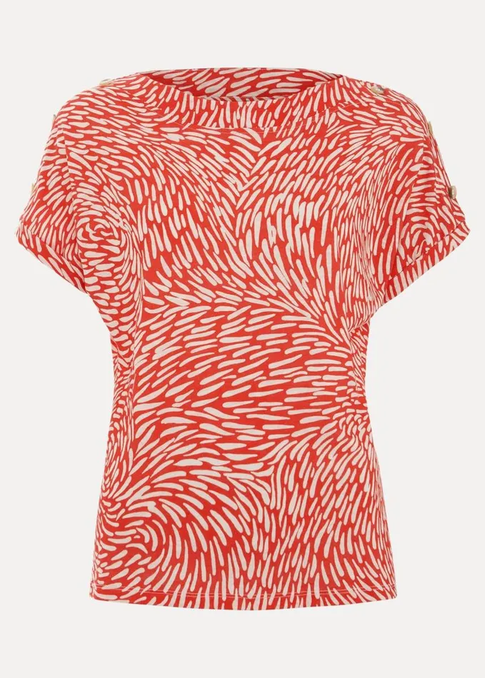 Phase Eight Suzie Button Detail Printed Top Red Women Tops and TShirts